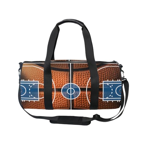 Mnsruu Sporttasche mit Schultergurt für Damen und Herren, Basketballplatz mit Details einer schwarzen und orangefarbenen Basketballtasche, Reisetraining, Workout-Tasche mit Schuhfach für Übernachtung, von Mnsruu