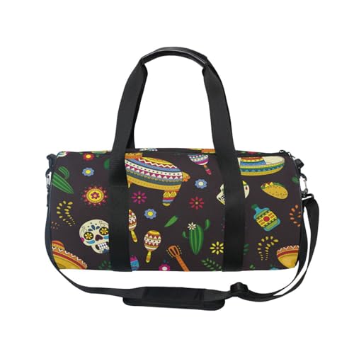 Mnsruu Sporttasche mit Schultergurt für Damen und Herren, Cartoon-Doodle-Kollektion, Objekte für Cinco Duffle-Tasche, Reisetraining, Workout-Tasche mit Schuhfach für Übernachtung, Wochenende, #01, von Mnsruu