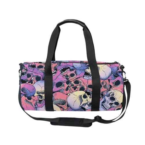 Mnsruu Sporttasche mit Schultergurt für Damen und Herren, Grunge-Skelett, bunte Totenköpfe, Reisetasche, Training, Workout-Tasche mit Schuhfach für Übernachtung, Wochenende, #01, Einheitsgröße, von Mnsruu