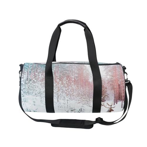 Mnsruu Sporttasche mit Schultergurt für Damen und Herren, Hirsch gegen Winter, Feenwald, Weihnachten, Reisetasche, Training, Workout-Tasche mit Schuhfach für Übernachtung, Wochenende, #01, von Mnsruu
