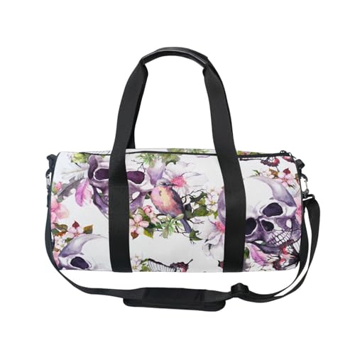Mnsruu Sporttasche mit Schultergurt für Damen und Herren, Totenköpfe mit Schmetterlingen, Blumen, Reisetasche, Training, Workout-Tasche mit Schuhfach für Übernachtung, Wochenende, #01, Einheitsgröße, von Mnsruu