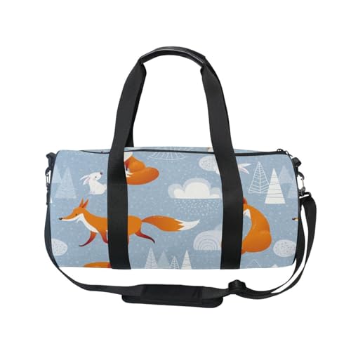 Mnsruu Sporttasche mit Schultergurt für Damen und Herren, Weihnachten, niedliche Füchse und Kaninchen, Reisetasche, Training, Workout-Tasche mit Schuhfach für Übernachtung, Wochenende, #01, von Mnsruu