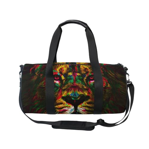 Mnsruu Sporttasche mit Schultergurt für Damen und Herren, bunte Illustration eines Löwen, Reisetraining, Workout-Tasche mit Schuhfach für Übernachtung, Wochenende, #01, Einheitsgröße, modisch von Mnsruu