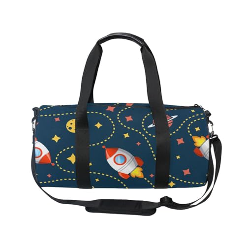 Mnsruu Sporttasche mit Schultergurt für Damen und Herren, kosmisches Muster mit Raketen-Duffle-Tasche, Reisetraining, Workout-Tasche mit Schuhfach für Übernachtung, Wochenende, #01, Einheitsgröße, von Mnsruu