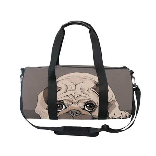 Mnsruu Sporttasche mit Schultergurt für Damen und Herren, niedlicher Mops, Welpen, Hund, Kaffeebraun, #01, Einheitsgröße, modisch von Mnsruu