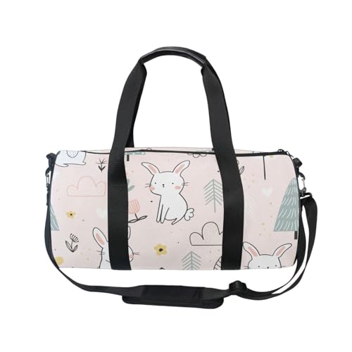Mnsruu Sporttasche mit Schultergurt für Damen und Herren, niedlicher weißer Hasen-Duffle-Tasche, Reisetraining, Workout-Tasche mit Schuhfach für Übernachtung, Wochenende, #01, Einheitsgröße, modisch von Mnsruu