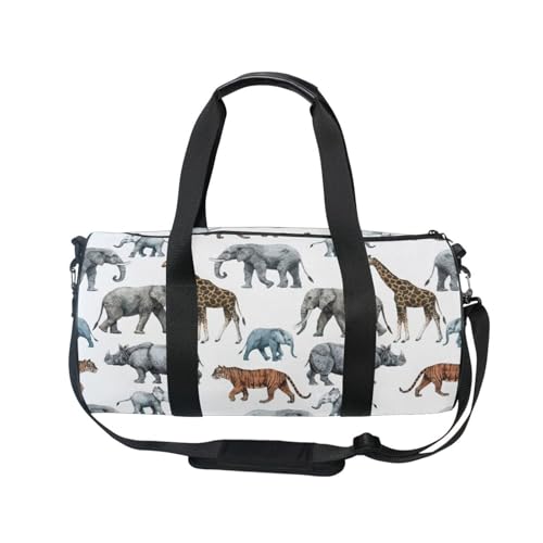 Mnsruu Sporttasche mit Schultergurt für Damen und Herren, niedliches Safari-Tier-Affe, Tiger, Giraffe, Reisetasche, Training, Workout-Tasche mit Schuhfach für Übernachtung, Wochenende, #01, von Mnsruu