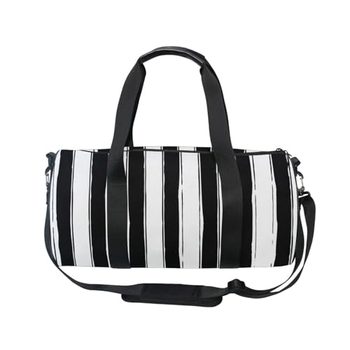 Mnsruu Sporttasche mit Schultergurt für Damen und Herren, niedliches geometrisches Grunge-Design, schwarz-weiße Streifen, Reisetasche, Training, Workout-Tasche mit Schuhfach für Übernachtung, von Mnsruu