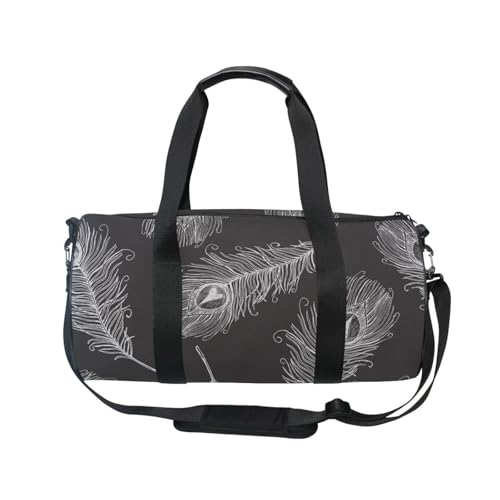Mnsruu Sporttasche mit Schultergurt für Damen und Herren, schwarze Pfauenfedern, Reisetasche, Training, Workout-Tasche mit Schuhfach für Übernachtung, Wochenende, #01, Einheitsgröße, modisch von Mnsruu