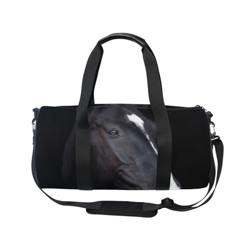 Mnsruu Sporttasche mit Schultergurt für Damen und Herren, schwarzes Pferd, Tierdruck, Reisetasche, Training, Workout-Tasche mit Schuhfach für Übernachtung, Wochenende, #01, Einheitsgröße, modisch von Mnsruu