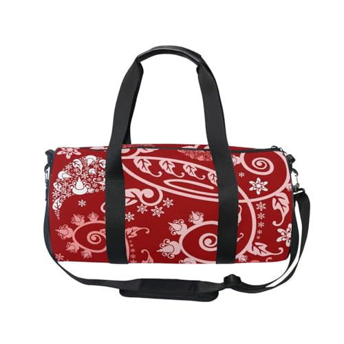 Mnsruu Sporttasche mit Schulterriemen für Damen und Herren, goldene Blume auf Rot, Weihnachts-Reisetasche, Trainingstasche mit Schuhfach für Übernachtung, Wochenende, #01, Einheitsgröße, modisch von Mnsruu