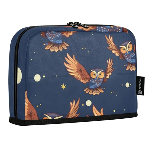 Mnsruu Stehendes Federmäppchen mit brauner Eule, großes Fassungsvermögen, Stifteetui für Jungen und Mädchen, mehrschichtiges Stifteetui, Stifthalter, Schreibwaren-Organizer für Schule, Büro, Arbeit von Mnsruu