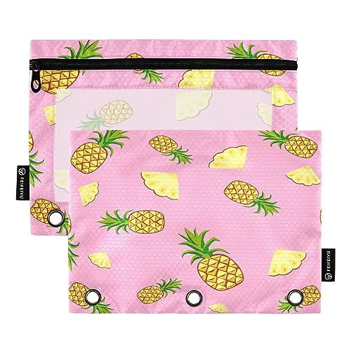 Mnsruu Stiftebeutel mit 3 Ringen, Ananas, mit Reißverschluss, transparentes Fenster, Schreibwarentasche zur Aufbewahrung von Schul- und Bürobedarf, 2 Stück, mehrfarbig, Einheitsgröße, Beauty Case von Mnsruu