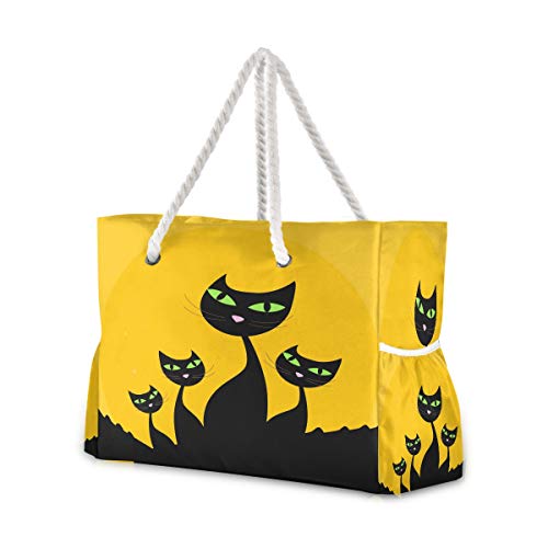 Mnsruu Strandtasche XXL, Katze Familie Schulter Strand Tote, Baumwolle Seil Griffe Reise Tote Tasche für Frauen von Mnsruu