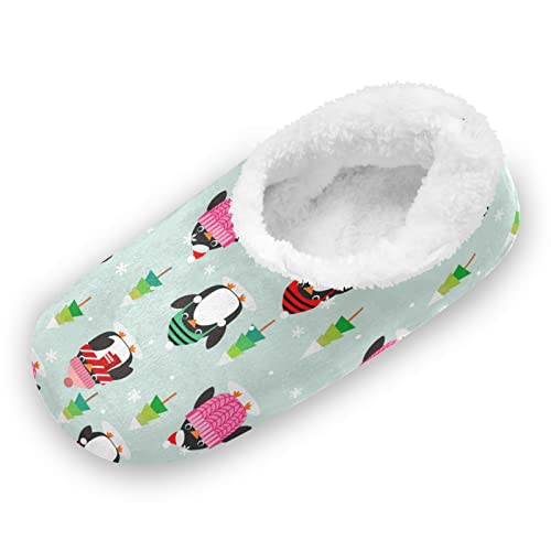 Mnsruu Süßer Pinguin Weihnachten Schneeflocke Hausschuhe Winter Pantoffeln Plüsch Damen Herren Warme Gefüttert Rutschfest Slipper Weich Bequem Schuhe von Mnsruu