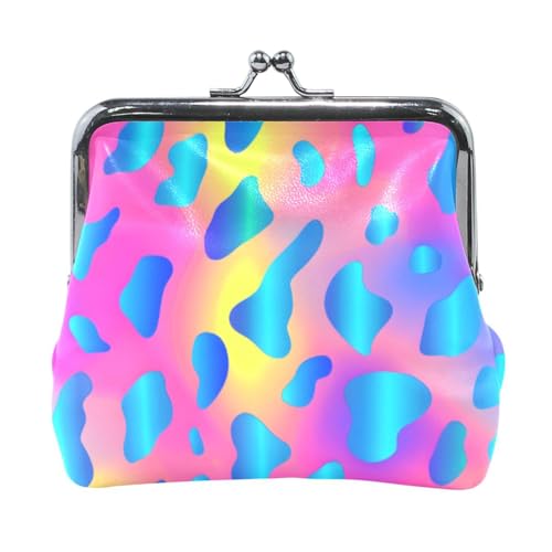 Mnsruu Tragbare Münzgeldbörsen für Damen und Mädchen, lebendiger Regenbogen-Leopardenmuster, nahtloses Muster, Mini-Geldbörse, Kiss-Lock-Geldbörse, kleine Ledergeldbörsen für Frauen, Mädchen, von Mnsruu