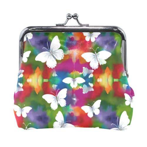 Mnsruu Tragbare Münzgeldbörsen für Damen und Mädchen, weiße Schmetterlinge auf einem Aquarellbeutel, Mini-Geldbörse, Kiss-Lock-Wechselgeldbörse, kleine Ledergeldbörsen für Frauen, Mädchen, von Mnsruu