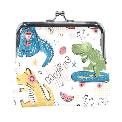 Mnsruu Tragbare Münzgeldbörsen für Frauen und Mädchen, Dinosaurier, Musik, Cartoon, Tiertasche, Mini-Geldbörse, Kiss-Lock Kleingeldbörse, kleine Ledergeldbörsen für Frauen, Mädchen, Kreditkarte, von Mnsruu