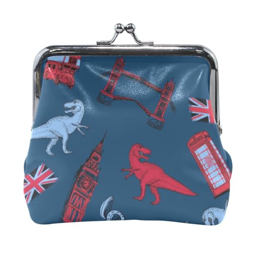 Mnsruu Tragbare Münzgeldbörsen für Frauen und Mädchen, Dinosaurier, britischer Stil, Mini-Geldbörse, Kiss-Lock Kleingeldbörse, kleine Ledergeldbörsen für Frauen, Mädchen, Kreditkarten, Schlüssel, von Mnsruu