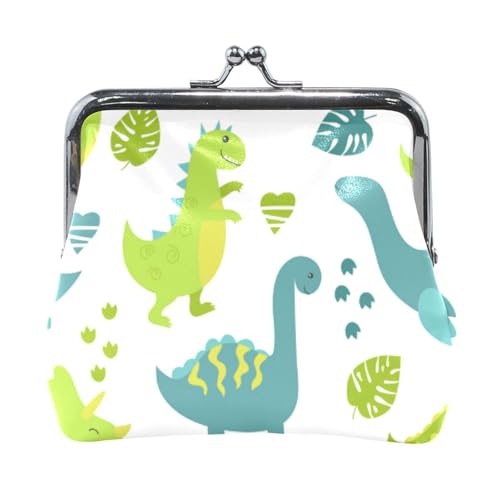 Mnsruu Tragbare Münzgeldbörsen für Frauen und Mädchen, Dinosaurier, tropische Pflanze, grüne Tasche, Mini-Geldbörse, Kiss-Lock Kleingeldbörse, kleine Ledergeldbörsen für Frauen, Mädchen, Kreditkarten, von Mnsruu