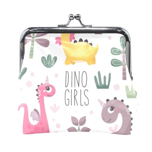 Mnsruu Tragbare Münzgeldbörsen für Frauen und Mädchen, Dinosaurier-Mädchen mit Pflanzen, Mini-Geldbörse, Kiss-Lock-Geldbörse, kleine Ledergeldbörsen für Frauen, Mädchen, Kreditkarte, Schlüssel, Münze, von Mnsruu