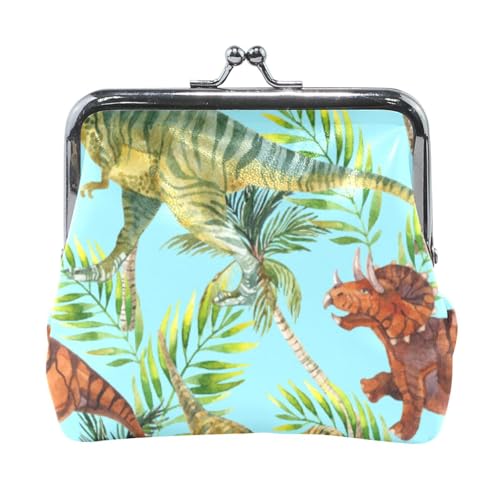 Mnsruu Tragbare Münzgeldbörsen für Frauen und Mädchen, Dinosaurier im Dschungel, Mini-Geldbörse, Kiss-Lock-Geldbörse, kleine Ledergeldbörsen für Frauen, Mädchen, Kreditkarten, Schlüssel, Münzen, von Mnsruu