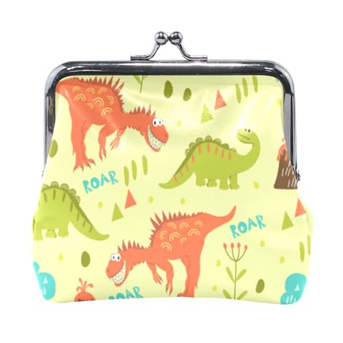 Mnsruu Tragbare Münzgeldbörsen für Frauen und Mädchen, Grün und Orange, Dinosaurier-Beutel, Mini-Geldbörse, Kiss-Lock Kleingeldbörse, kleine Ledergeldbörsen für Frauen, Mädchen, Kreditkarte, von Mnsruu