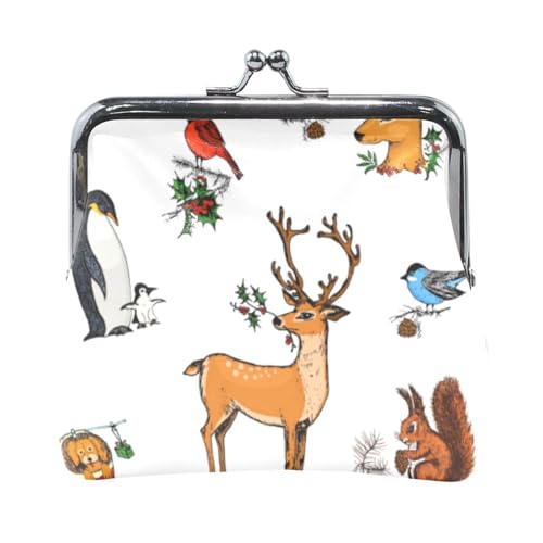 Mnsruu Tragbare Münzgeldbörsen für Frauen und Mädchen, Hirsch, Eichhörnchen, Weihnachten, Tiere, Tasche, Mini-Geldbörse, Kiss-Lock Kleingeldbörse, kleine Ledergeldbörsen für Frauen, Mädchen, von Mnsruu