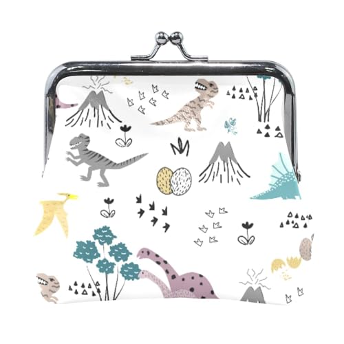 Mnsruu Tragbare Münzgeldbörsen für Frauen und Mädchen, Tier-Dinosaurier-Muster, Mini-Geldbörse, Kiss-Lock-Geldbörse, kleine Ledergeldbörsen für Frauen, Mädchen, Kreditkarten, Schlüssel, Münzen, von Mnsruu