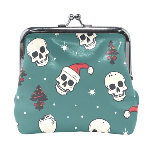 Mnsruu Tragbare Münzgeldbörsen für Frauen und Mädchen, Totenkopf mit Sternen, Weihnachten, einfache Tasche, Mini-Geldbörse, Kiss-Lock-Geldbörse, kleine Ledergeldbörsen für Frauen, Mädchen, von Mnsruu