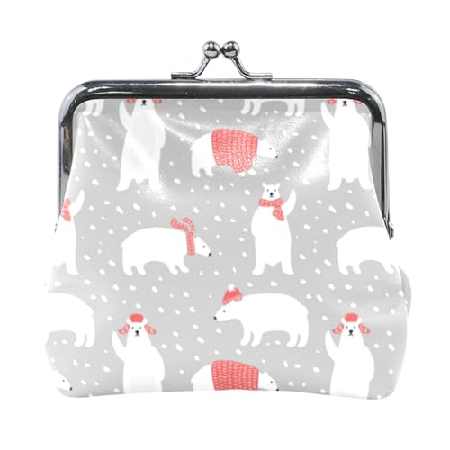Mnsruu Tragbare Münzgeldbörsen für Frauen und Mädchen, Winter, Weiß, Weihnachten, niedliche Eisbären-Beutel, Mini-Geldbörse, Kiss-Lock-Geldbörse, kleine Ledergeldbörsen für Frauen, Mädchen, von Mnsruu