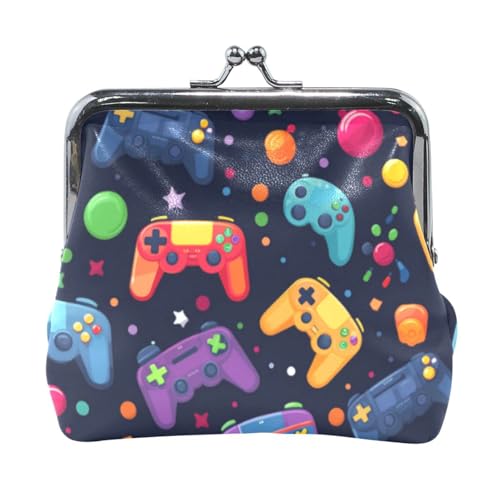 Mnsruu Tragbare Münzgeldbörsen für Frauen und Mädchen, bunte Spielkonsole mit Sternen, Mini-Geldbörse, Kiss-Lock Kleingeldbörse, kleine Ledergeldbörsen für Frauen, Mädchen, Kreditkarten, Schlüssel, von Mnsruu