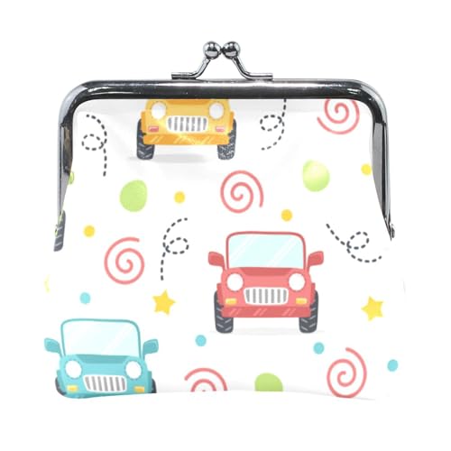 Mnsruu Tragbare Münzgeldbörsen für Frauen und Mädchen, cooles Auto-Illustrationsmuster, Mini-Geldbörse, Kiss-Lock-Geldbörse, kleine Ledergeldbörsen für Frauen, Mädchen, Kreditkarte, Schlüssel, Münze, von Mnsruu