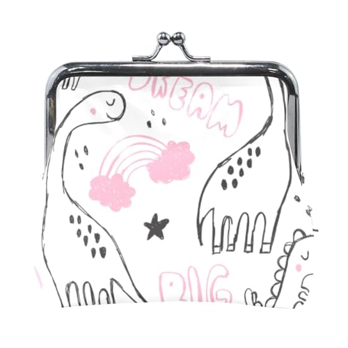 Mnsruu Tragbare Münzgeldbörsen für Frauen und Mädchen, kindliche rosa Dinosaurier-Kronen-Beutel, Mini-Geldbörse, Kiss-Lock Kleingeldbörse, kleine Ledergeldbörsen für Frauen, Mädchen, Kreditkarte, von Mnsruu