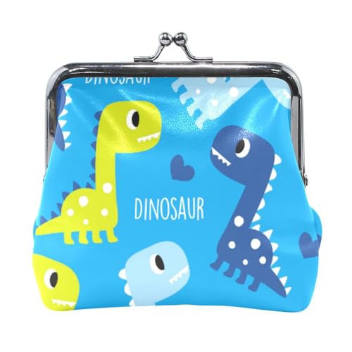 Mnsruu Tragbare Münzgeldbörsen für Frauen und Mädchen, nahtloser Dinosaurier mit Herzen, blaue Tasche, Mini-Geldbörse, Kiss-Lock-Geldbörse, kleine Ledergeldbörsen für Frauen, Mädchen, Kreditkarte, von Mnsruu
