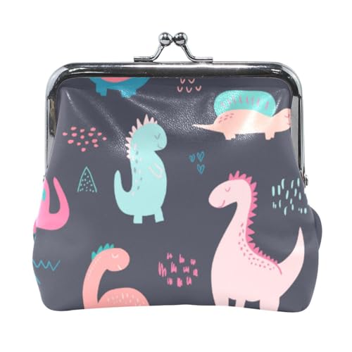Mnsruu Tragbare Münzgeldbörsen für Frauen und Mädchen, niedlich, handgezeichnete Dinosaurier-Beutel, Mini-Geldbörse, Kiss-Lock Kleingeldbörse, kleine Ledergeldbörsen für Frauen, Mädchen, Kreditkarten, von Mnsruu