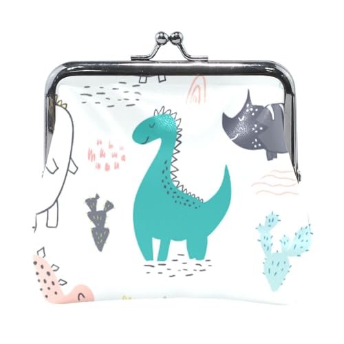 Mnsruu Tragbare Münzgeldbörsen für Frauen und Mädchen, niedlich, handgezeichnete Dinosaurier-Tasche, Mini-Geldbörse, Kiss-Lock-Wechselgeldbörse, kleine Ledergeldbörsen für Frauen, Mädchen, von Mnsruu