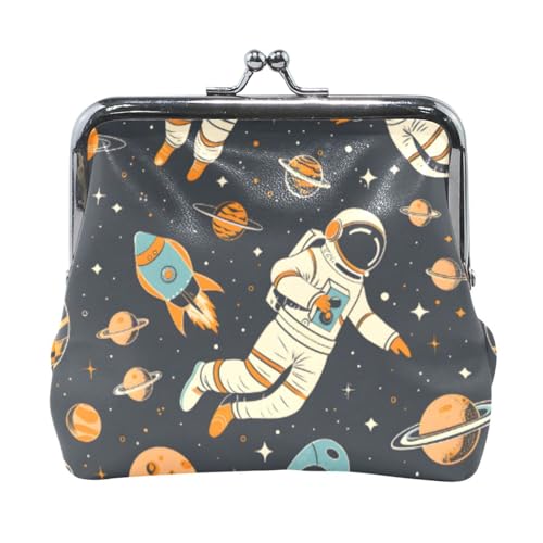 Mnsruu Tragbare Münzgeldbörsen für Frauen und Mädchen, niedliche Astronauten Raumschiffe und Planeten, Mini-Geldbörse, Kiss-Lock-Geldbörse, kleine Ledergeldbörsen für Frauen, Mädchen, Kreditkarten, von Mnsruu