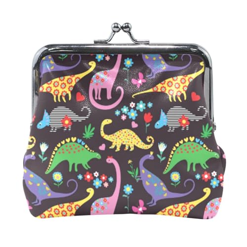 Mnsruu Tragbare Münzgeldbörsen für Frauen und Mädchen, niedliche Dinosaurier und Blumen-Beutel, Mini-Geldbörse, Kiss-Lock Kleingeldbörse, kleine Ledergeldbörsen für Frauen, Mädchen, Kreditkarten, von Mnsruu
