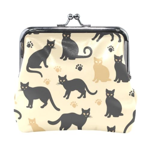 Mnsruu Tragbare Münzgeldbörsen für Frauen und Mädchen, niedliche schwarze Katze mit Fußpfoten-Tasche, Mini-Geldbörse, Kiss-Lock-Geldbörse, kleine Ledergeldbörsen für Frauen, Mädchen, Kreditkarte, von Mnsruu