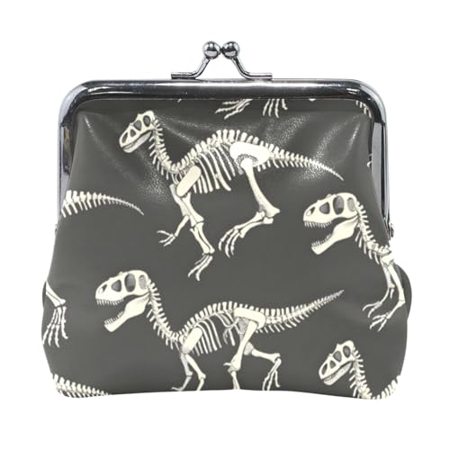 Mnsruu Tragbare Münzgeldbörsen für Frauen und Mädchen, niedliches Dinosaurier-Skelett, schwarze Tasche, Mini-Geldbörse, Kiss-Lock-Geldbörse, kleine Ledergeldbörsen für Frauen, Mädchen, Kreditkarten, von Mnsruu