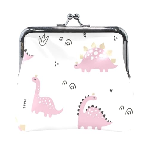 Mnsruu Tragbare Münzgeldbörsen für Frauen und Mädchen, rosa, niedliche Dinosaurier-Beutel, Mini-Geldbörse, Kiss-Lock-Geldbörse, kleine Ledergeldbörsen für Frauen, Mädchen, Kreditkarten, Schlüssel, von Mnsruu