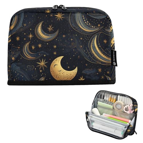 Mnsruu Tribe Moon Stars Federmäppchen, Stehendes Federmäppchen, großes Fassungsvermögen, Stiftetasche für Jungen und Mädchen, mehrschichtiges Stifteetui, Stifthalter, Schreibwaren-Organizer für Schule von Mnsruu
