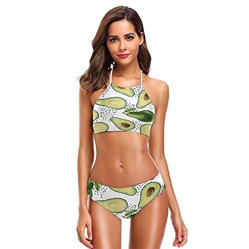 Mnsruu Tropical Avocado Green Fruit Damen Neckholder Bikini Bademode High Waist Gepolstert 2 Stück Gr. S / M, mehrfarbig von Mnsruu