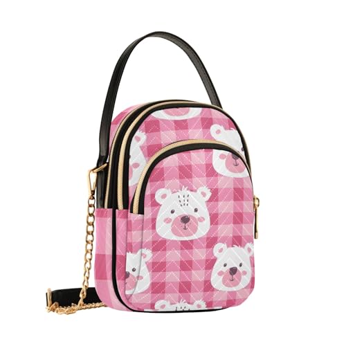 Mnsruu Umhängetasche für Damen, kariert, mit Bärengesicht, abnehmbare Kettentasche, Handygeldbörse, Schultertasche, Geldbörse, Rosa Mnsruu Umhängetasche für Damen, kariert, mit Bärengesicht, abnehmbare Kettentasche, Handygeldbörse, Schultertasche, Geldbörse, Rosa von Mnsruu