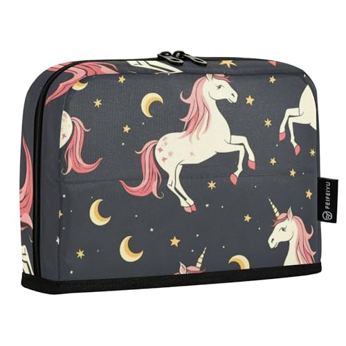 Mnsruu Unicorn Moon schwarzes Steh-Federmäppchen, großes Fassungsvermögen, Stifttasche für Jungen und Mädchen, mehrschichtiges Stifteetui, Stifthalter, Schreibwaren-Organizer für Schule, Büro, Arbeit von Mnsruu