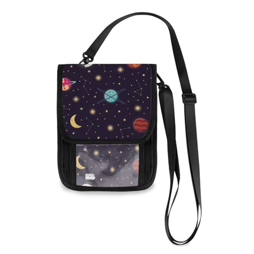Mnsruu Universe Planets Stars Astronaut Helm Reisebrieftasche Reisepass Halter Kreditkarte Gadget Halter Tasche Unisex Crossbody Geldbörse Reise Hals Geldbörse mit verstellbarem Riemen, #01, von Mnsruu