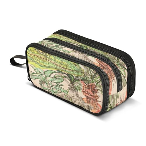 Mnsruu Vintage Dinosaurier T Rex Große Kapazität Federmäppchen 3 Fächer Beutel Halter Schulbedarf Jungen Mädchen, mehrfarbig, Einheitsgröße, Taschen-Organizer von Mnsruu