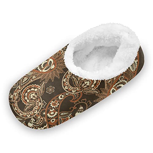 Mnsruu Vintage Traditionelle Persische Blumen Hausschuhe Winter Pantoffeln Plüsch Damen Herren Warme Gefüttert Rutschfest Slipper Weich Bequem Schuhe von Mnsruu