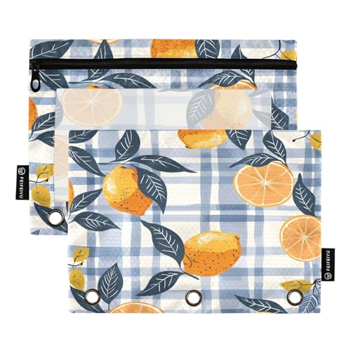 Mnsruu Zitronen-Federmäppchen für 3-Ringbuch, 2 Stück Binder-Federmäppchen mit Reißverschluss, transparentes Fenster, Reißverschluss, Federmäppchen für Bürobedarf, Mehrfarbig, Einheitsgröße von Mnsruu